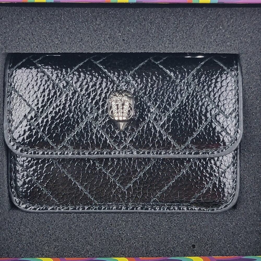 Designer Micro Mini Purse Black Crossbody 24" Chain Magnetic Snap Bag Eagle New - Picture 9 of 10
